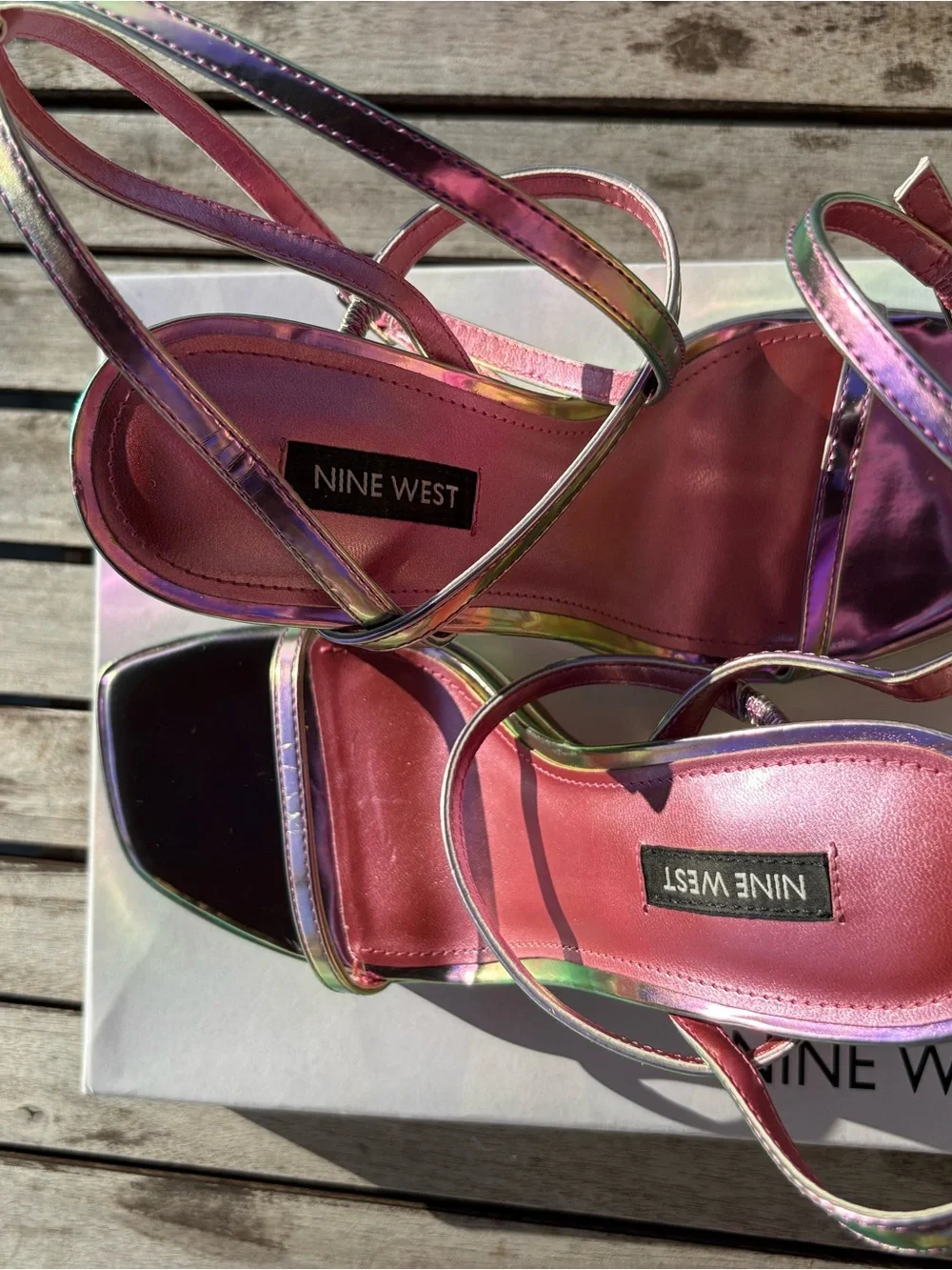Nine West Iridescent Pink Purple Metallic Platform Sandals Sz 7M